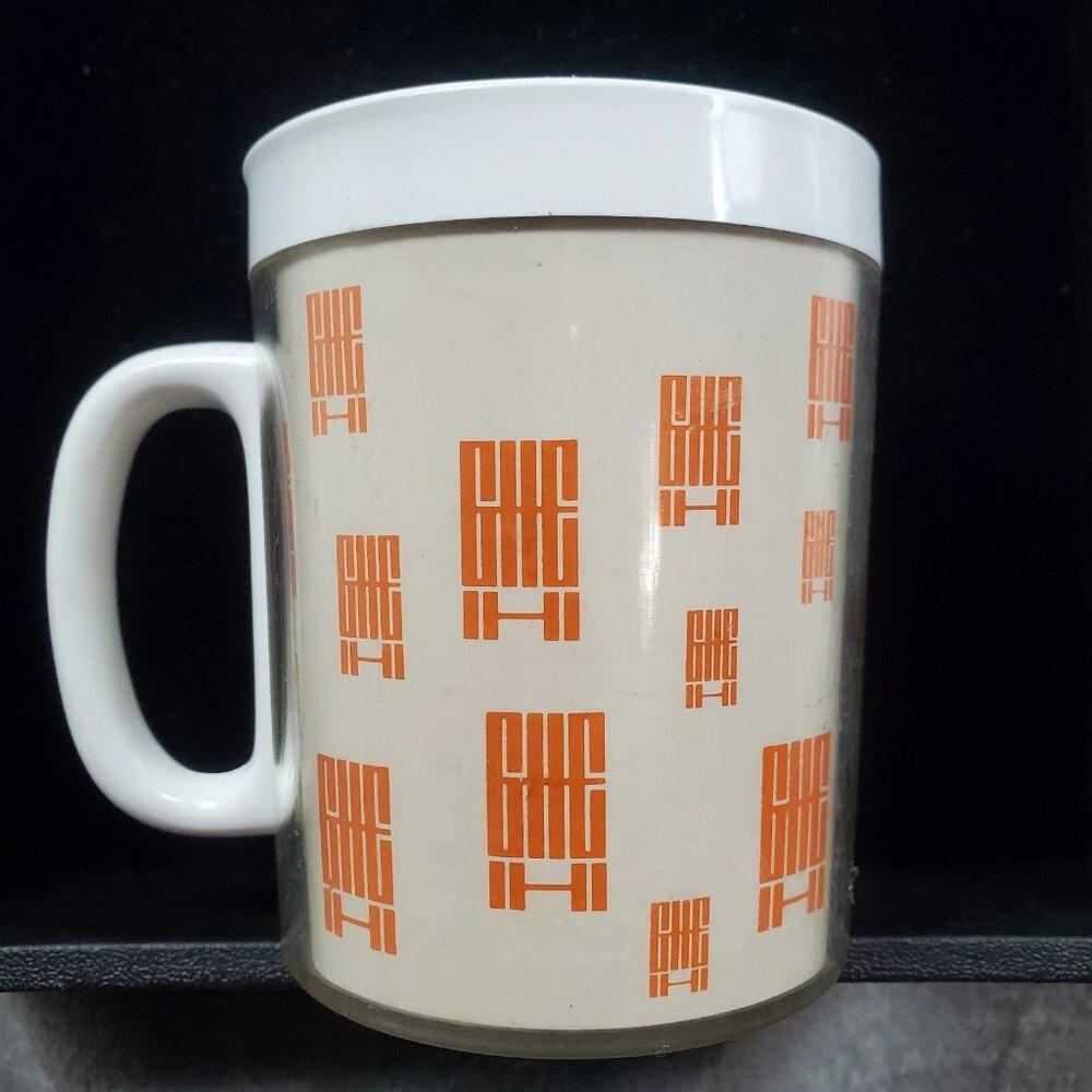 Vintage Thermo Serv Insulated Mug Orange White USA Coffee Cup Mug RARE MCM Retro
